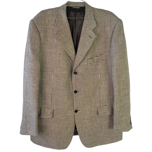 SILVIO BRESCIANI HOUNDSTOOTH BLAZER  BLUE BLAZER WOOL BLAZER MADE IN ITALY 46R - Picture 1 of 12